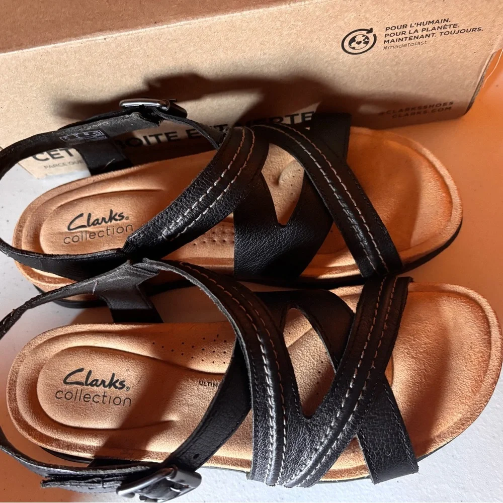 Clarks Black Leather Sandals Brynn Ave 8 - Picture 5 of 8